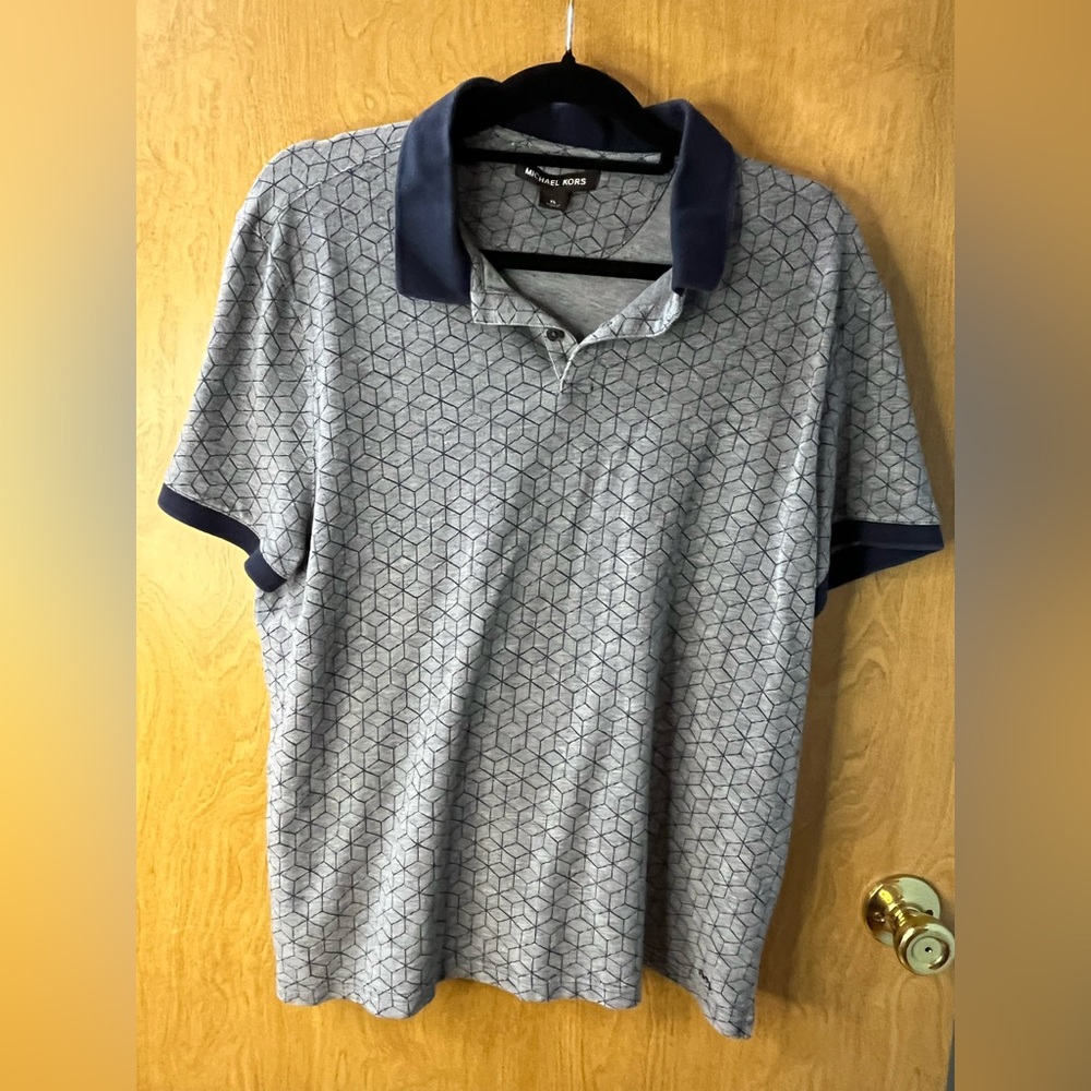 Men’s Michael Kors Navy and Gray Geometric Polo Short Sleeve Size XL EUC